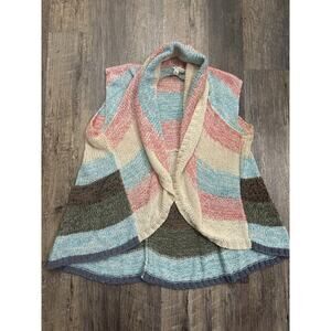 Cabi Striped Knit Sweater Vest Open Front Shawl Collar Multi-Color Large